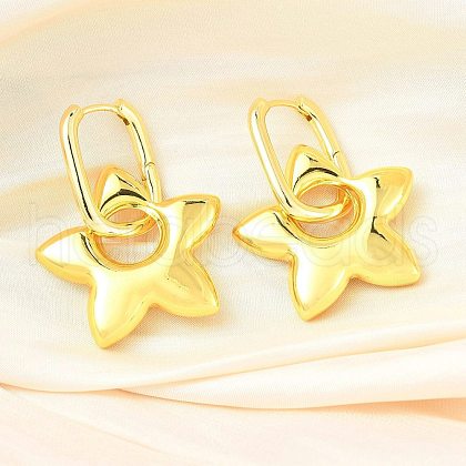 Star Brass Hoop Earrings for Women EJEW-U057-06C-01G-1