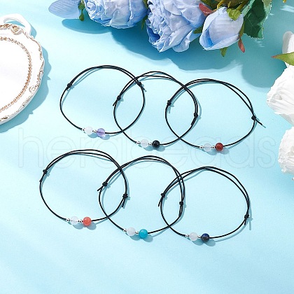 6Pcs Natural Gemstone Round Beads Bracelets for Men Women BJEW-JB11750-1