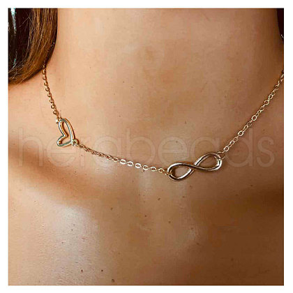 Aluminum Infinity Heart Link Chain Necklaces for Women FS-WG44B62-01-1