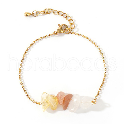 Bohemian Natural Citrine & Quartz Crystal & Strawberry Quartz Chips Link Bracelets CL1551-8-1
