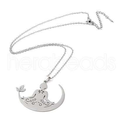 201 Stainless Steel Yoga Human Pendant Necklace with Cable Chains NJEW-Q317-09P-1