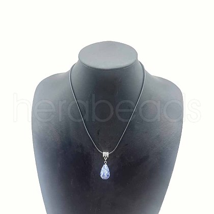 Faceted Natural Blue Spot Jasper Teardrop Pendant Necklaces for Women HH3388-1-1