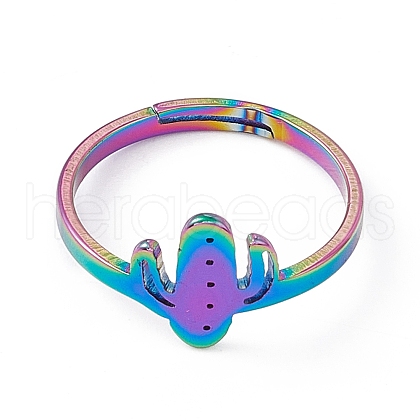 Ion Plating(IP) 201 Stainless Steel Cactus Adjustable Ring for Women RJEW-K238-03M-1