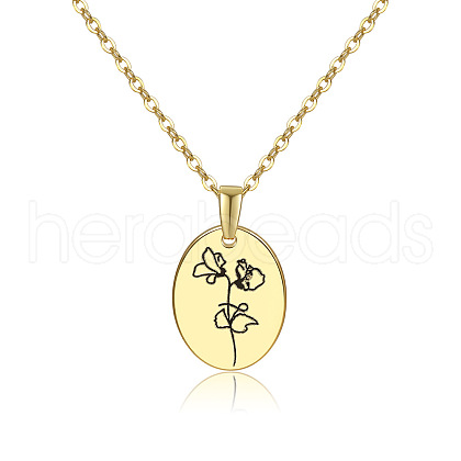 Brass Birth Month Flower Pendant Necklace HUDU-PW0001-034D-1-1