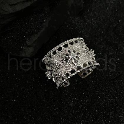 Flower Pattern Brass with Crystal Rhinestone Cuff Rings FS-WGDF3CA-01-1