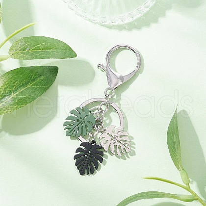 Tropical Leaf Baking Painted Alloy Pendant Keychains KEYC-JKC01270-02-1