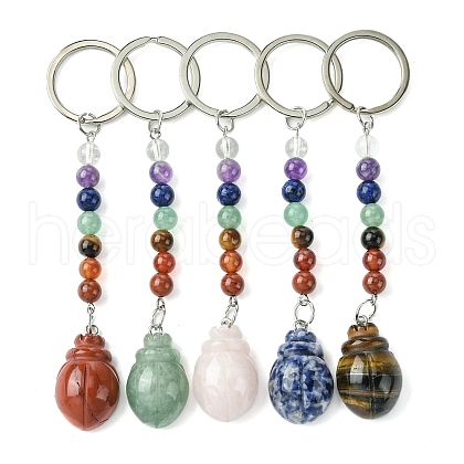 Beetle Natural Gemstone Keychain KEYC-F040-10-1