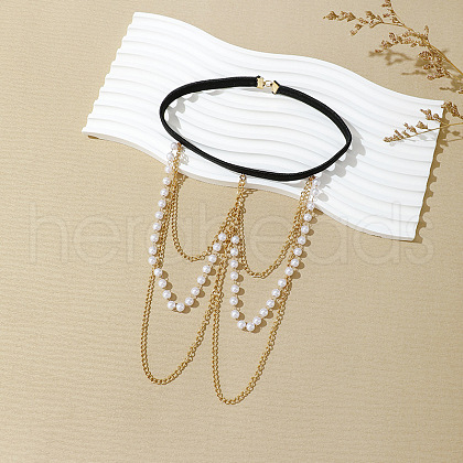 White Plastic Imitation Pearl Beaded Alloy Chain Tassel Leg Chain FS-WGC7B18-03-1