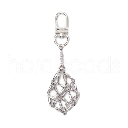 304 Stainless Steel Macrame Chain Pouch Empty Stone Holder Pendant Decoration HJEW-JM02077-1