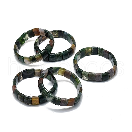 Natural Indian Agate Rectangle Beaded Stretch Bracelet BJEW-E379-01C-1