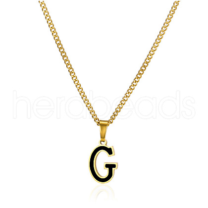 304 Stainless Steel Black Enamel Initial Pendant Twisted Chain Necklaces WG978E8-07-1