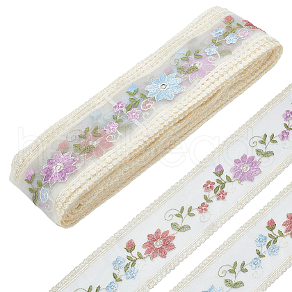 15 Yards Double Side Embroidery Flowr Polyester Lace Ribbons OCOR-WH0045-37-1