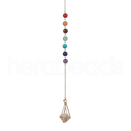 Chakra Mixed Synthetic & Natural Round Gemstone Pointed Dowsing Pendulums PALLOY-JF02520-02-1