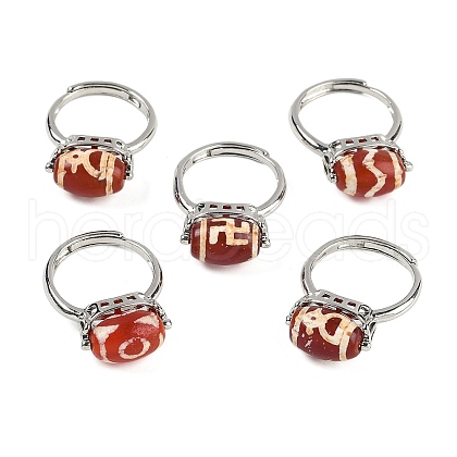 Oval Dyed & Heated Tibetan Style dZi  Natural Agate Adjustable Rings RJEW-C087-04P-04-1