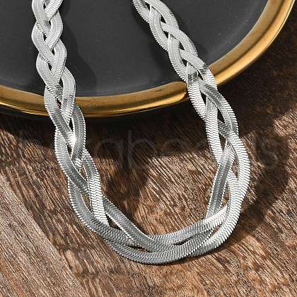 Non-Tarnish 304 Stainless Steel Interlocking Triple Herringbone Chain Necklace for Men Women NJEW-H167-01P-1