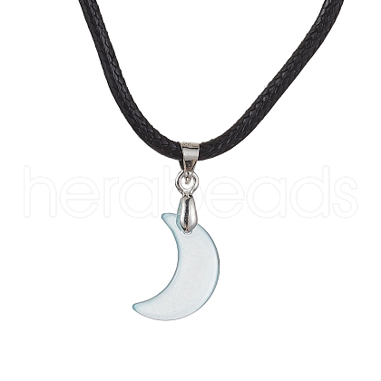 Glass Crescent Moon Pendant Necklaces NJEW-JN04579-03-1