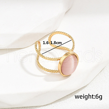Stylish Stainless Steel Cat Eye Oval Open Cuff Ring for Women Vacation Gift TD2931-3-1