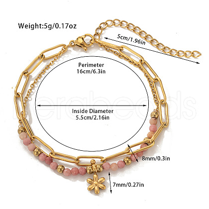 304 Stainless Steel & Natural Rhodochrosite Beaded Double Layer Bracelets FS-WG81BCE-01-1