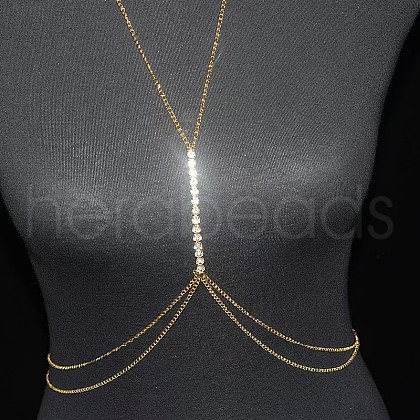 Alloy Crystal Rhinestone Flat Round Double Layer Bikini Sexy Body Chains for Beach Party FS-WG856A8-01-1
