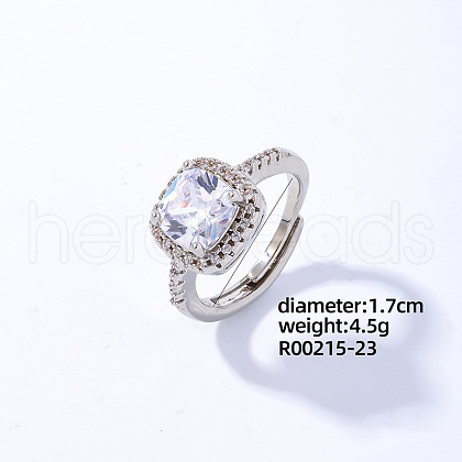 Mother's Day Rings Square Platinum Brass Adjustable Ring with Cubic Zirconia EG7863-17-1