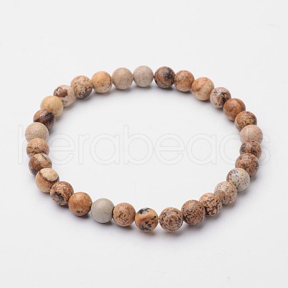Round Natural Picture Jasper Stretch Bracelets BJEW-O117-03-1