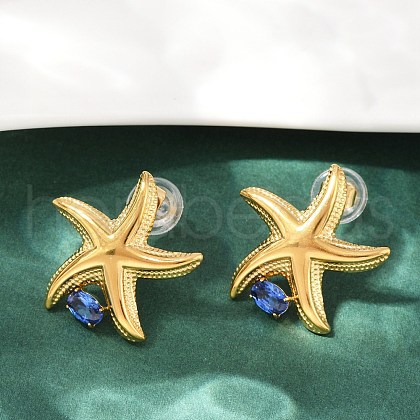 Starfish 304 Stainless Steel Pave Cubic Zirconia Stud Earrings EJEW-Z110-02G-1