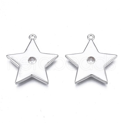 Brass Micro Pave Clear Cubic Zirconia Pendants KK-N232-206-1