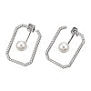 Clear Cubic Zirconia Rectangle with Plastic Pearl Front Back Stud Earrings EJEW-N011-116P-2