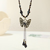 Ethnic Style Butterfly Alloy & Porcelain Beads Pendant Long Necklaces for Women FS-WG12891-06-1