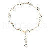 Brass Micro Pave Green Cubic Zirconia & Imitation Pearl Flower Branch Link Chain Necklaces for Women NJEW-JN05309-4