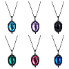 FIBLOOM 6Pcs 6 Colors Glass Oval Pendant Necklaces Set with Black Alloy Chains NJEW-FI0001-46-8