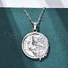 Flat Round with Wolf 304 Stainless Steel Pendant Necklaces NJEW-H059-04P-3