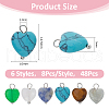 48Pcs 6 Styles Natural Rose Quartz & Blue Spot Jasper & Amethyst & Tiger Eye & Fluorite & Malaysia Jade Heart Charms with Platinum Tone Brass Loops PALLOY-DC00014-2