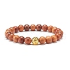 4Pcs 4 Style Natural Quartz Crystal & Lava Rock & Wood Round Beaded Stretch Bracelets Set with Heart BJEW-JB07623-3