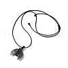 Adjustable Natural & Synthetic Mixed Gemstone Double Horn Pendant Necklace with Wax Cord for Women NJEW-B086-01-3
