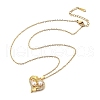 Brass Micro Pave Clear Cubic Zirconia Heart with Leaf Pendant Neckalces for Women NJEW-S448-11G-4