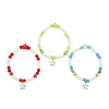 3Pcs 3 Colors Dyed Round Natural Malaysia Jade with ABS Plastic Pearl Beaded Stretch Bracelets BJEW-JB11643-2