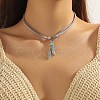 Bohemian Style Alloy Feather Charm & Synthetic Turquoise Pendant Choker Necklaces FS-WGABF31-05-1