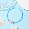 Pink Turtle Dyed Synthetic Turquoise & Glass Braided Beaded Adjustable Anklets AJEW-AN00677-1
