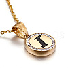 Flat Round with Letter Pattern 304 Stainless Steel Crystal Rhinestone Pendant Necklace & Stud Earring FS-WG33EDD-09-2