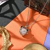 Natural Rose Quartz with Brass Cat Head Pendant Necklaces NJEW-JN04995-2
