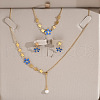 Flower Stainless Steel & Plastic Pearl Pendant Slider Necklace & Stud Dangle Earring & Link Bracelet FS-WG91D37-01-3