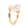 Natural Pearl Teardrop Open Cuff Ring with Clean Cubic Zirconia RJEW-K090-01G-2