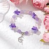 Natural Aquamarine & Rose Quartz & Amethyst Round Beaded Charm Bracelets BJEW-TA00615-01-1