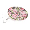 Spray Painted Stainless Steel Flat Round with Flower Dangle Earrings EJEW-I256-13P-3
