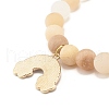 Natural Pink Aventurine Round Beaded Stretch Bracelet with Alloy Rainbow Alloy Charm BJEW-JB07171-5