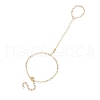 Handmade Brass Curb Chains with Faceted Glass Links Finger Ring Bracelets for Women BJEW-JB11773-2
