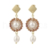 4 Pair 4 Style Natural Mixed Gemstone & Shell Pearl Beaded Flower Dangle Stud Earrings EJEW-JE05076-4