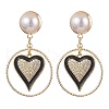 Brass Eamel with Micro Pave Clear Cubic Zirconia with ABS Plastic Imitation Pearl Beads Stud Dangle Earrings EJEW-JE06055-1