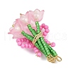 Handmade Glass Beaded Flower with Bowknot Pendants PALLOY-MZ00753-04-4